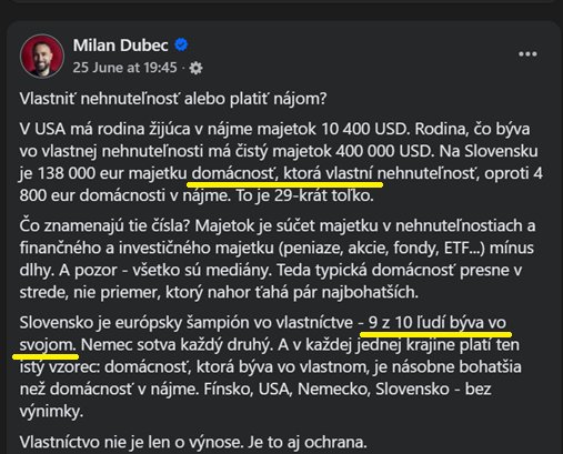 9 z 10 slovákov býva vo vlastnom